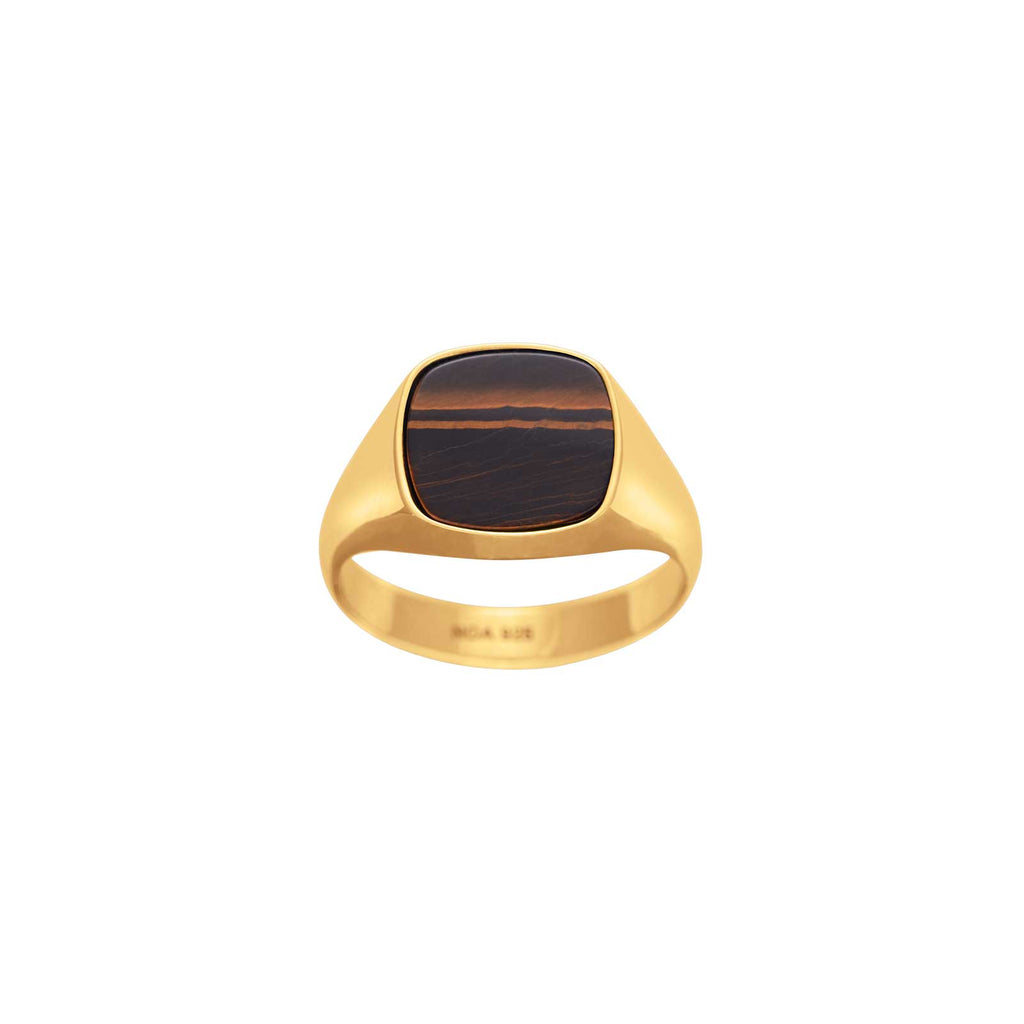 SON stål ring IP gold med yellow tiger eye str. 56